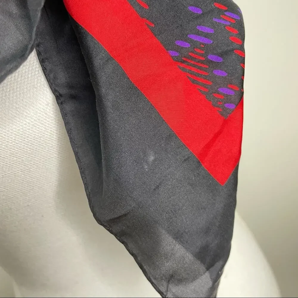Vintage 80s Christian Dior 100% Silk Black Red Abstract Plaid 30